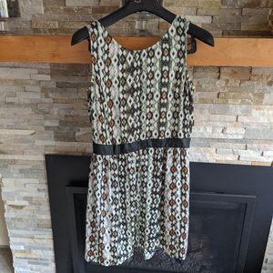 Patterned Dress with faux leather waistband